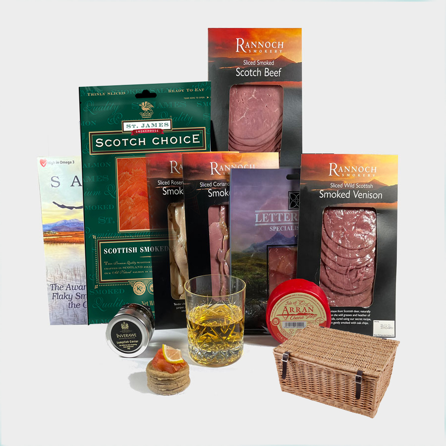 Highland Smokehouse Gold Hamper in a Basket
