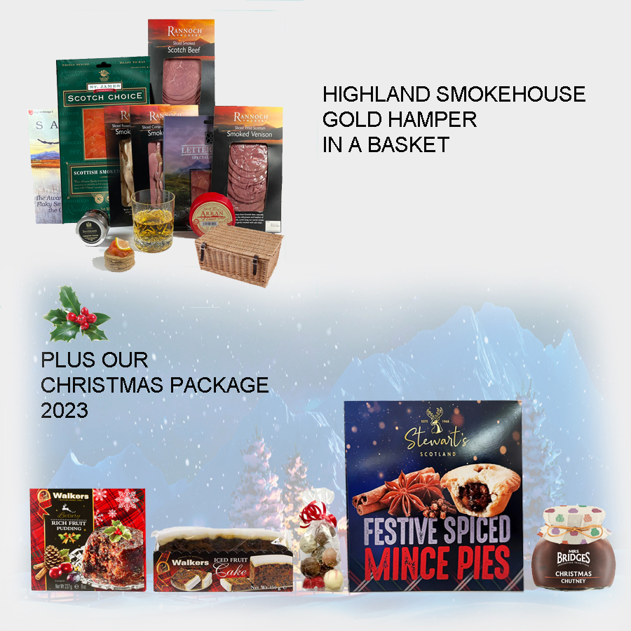 The Highland Smokehouse Gold Xmas Hamper in a Basket