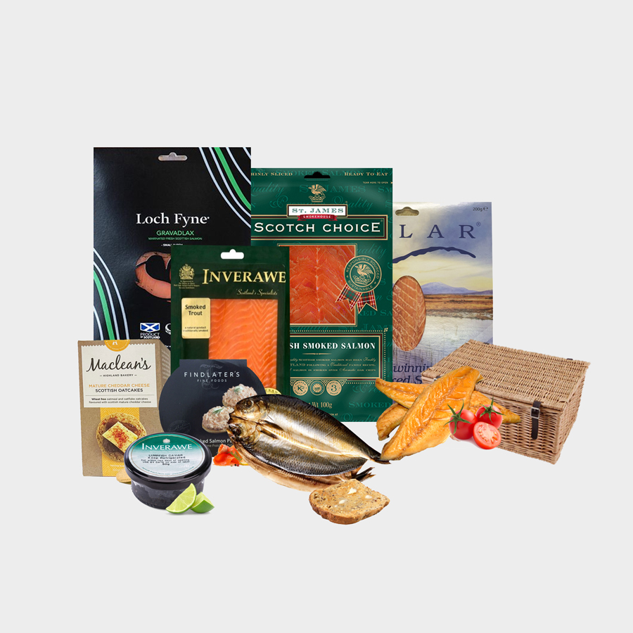 Seafood Smokehouse Gold Hamper in a Basket