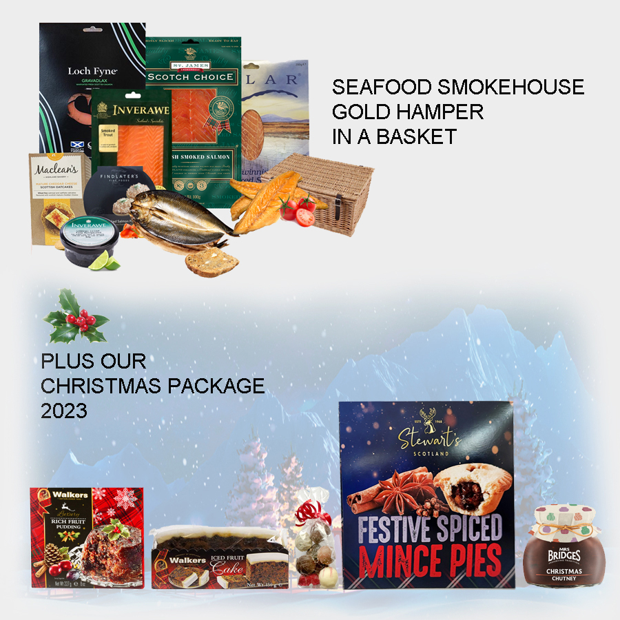 Seafood Smokehouse Gold Xmas Hamper in a Basket