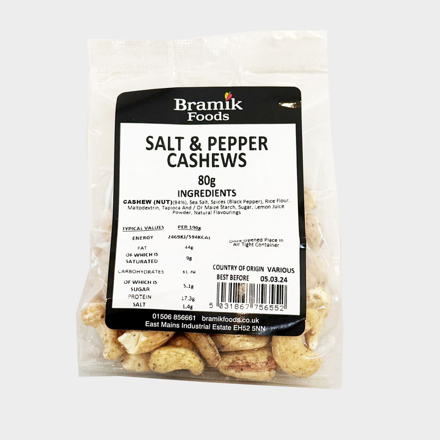 Bramik Salt and Pepper Cashew Nuts 80g