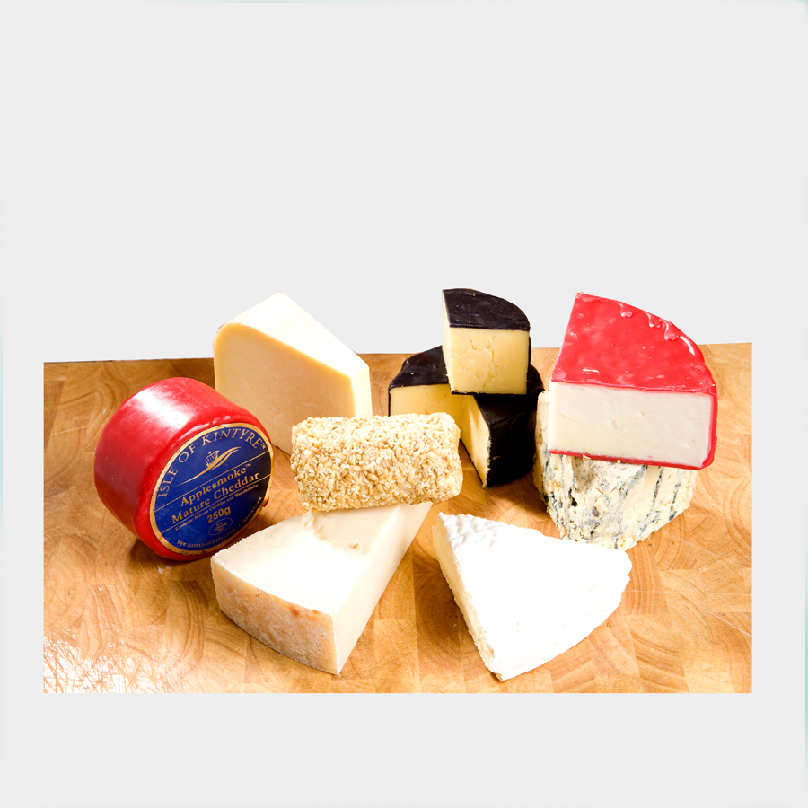 selection of eight cheeses in hamper